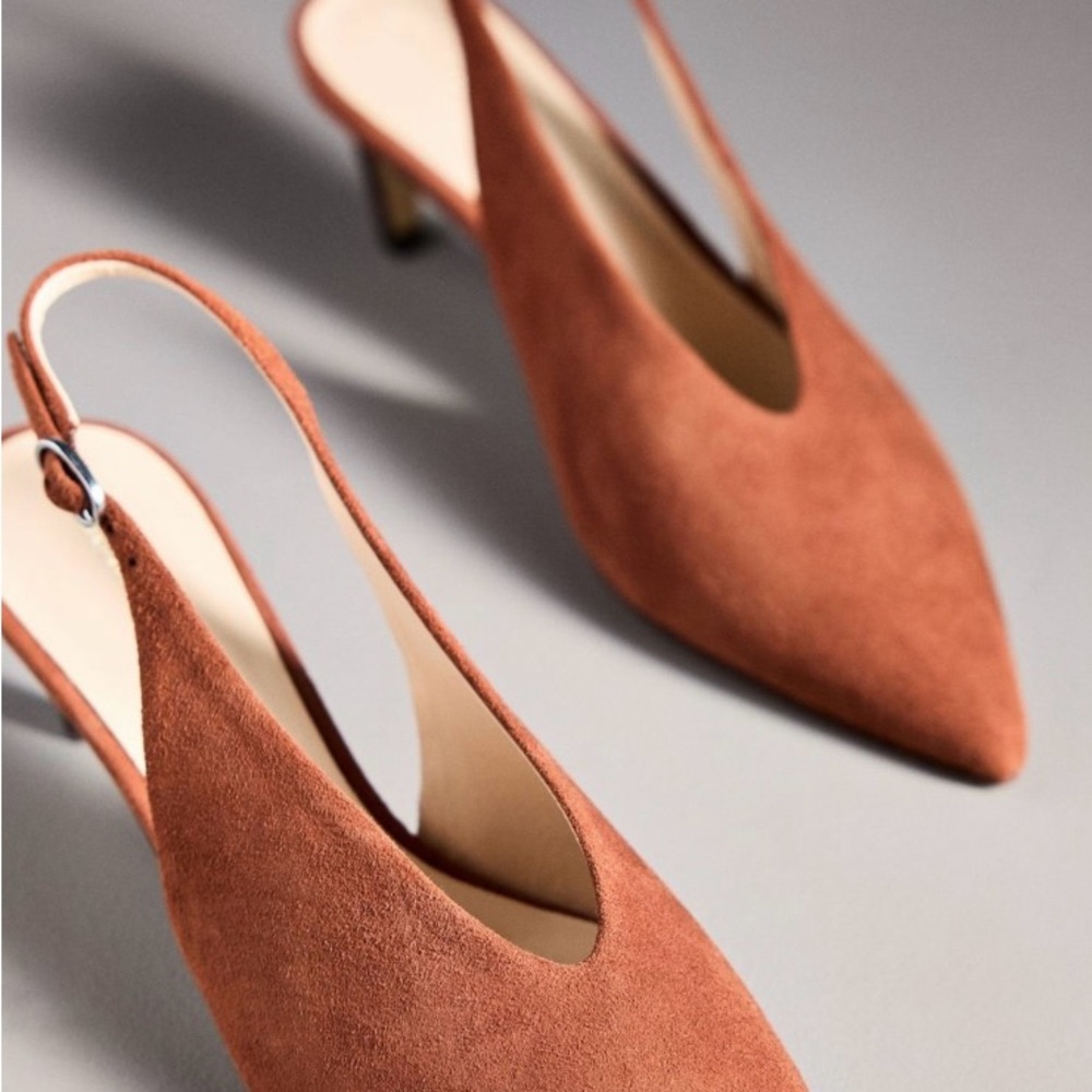 Anthropologie Tan Suede Slingback Heels